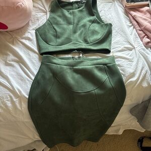 Green Two-Piece Crop Top and Skirt Set